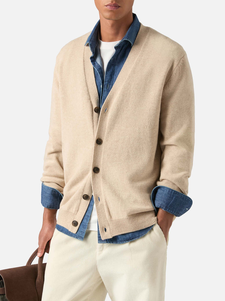 Beiger Herrison Cardigan aus Wolle 