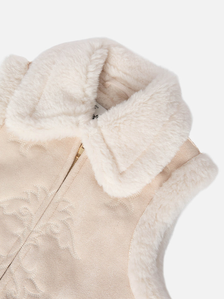 Gilet Hesketh Jr in eco montone con ricamo texano