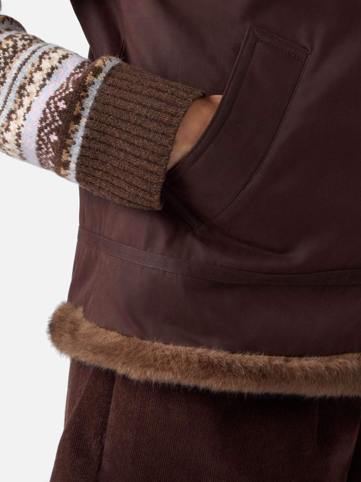 Gilet Hesketh marrone scuro reversibile in tessuto cerato ed effetto pelliccia
