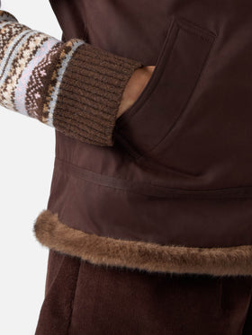Gilet Hesketh marrone scuro reversibile in tessuto cerato ed effetto pelliccia