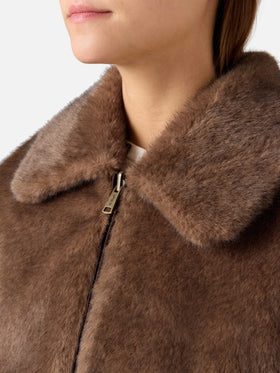 Gilet Hesketh marrone scuro reversibile in tessuto cerato ed effetto pelliccia