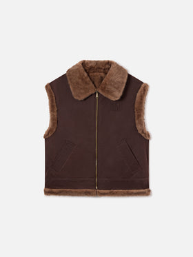 Gilet Hesketh marrone scuro reversibile in tessuto cerato ed effetto pelliccia