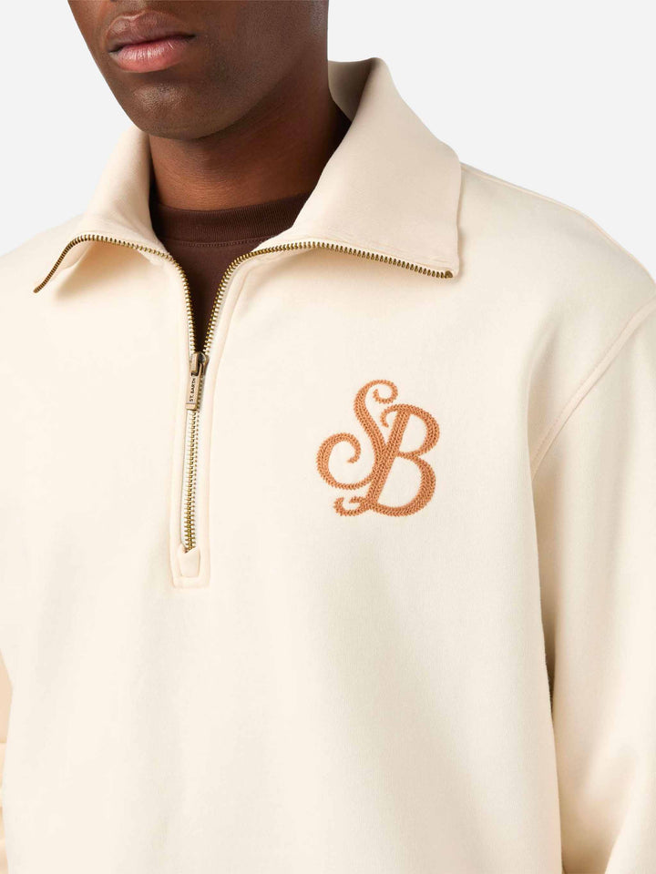Sudadera Huntley de algodón color crema con monograma SB Legacy 