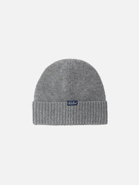 Holden cashmere-blend Beanie in grey with Trudi lion embroidery | TRUDI SPECIAL EDITION