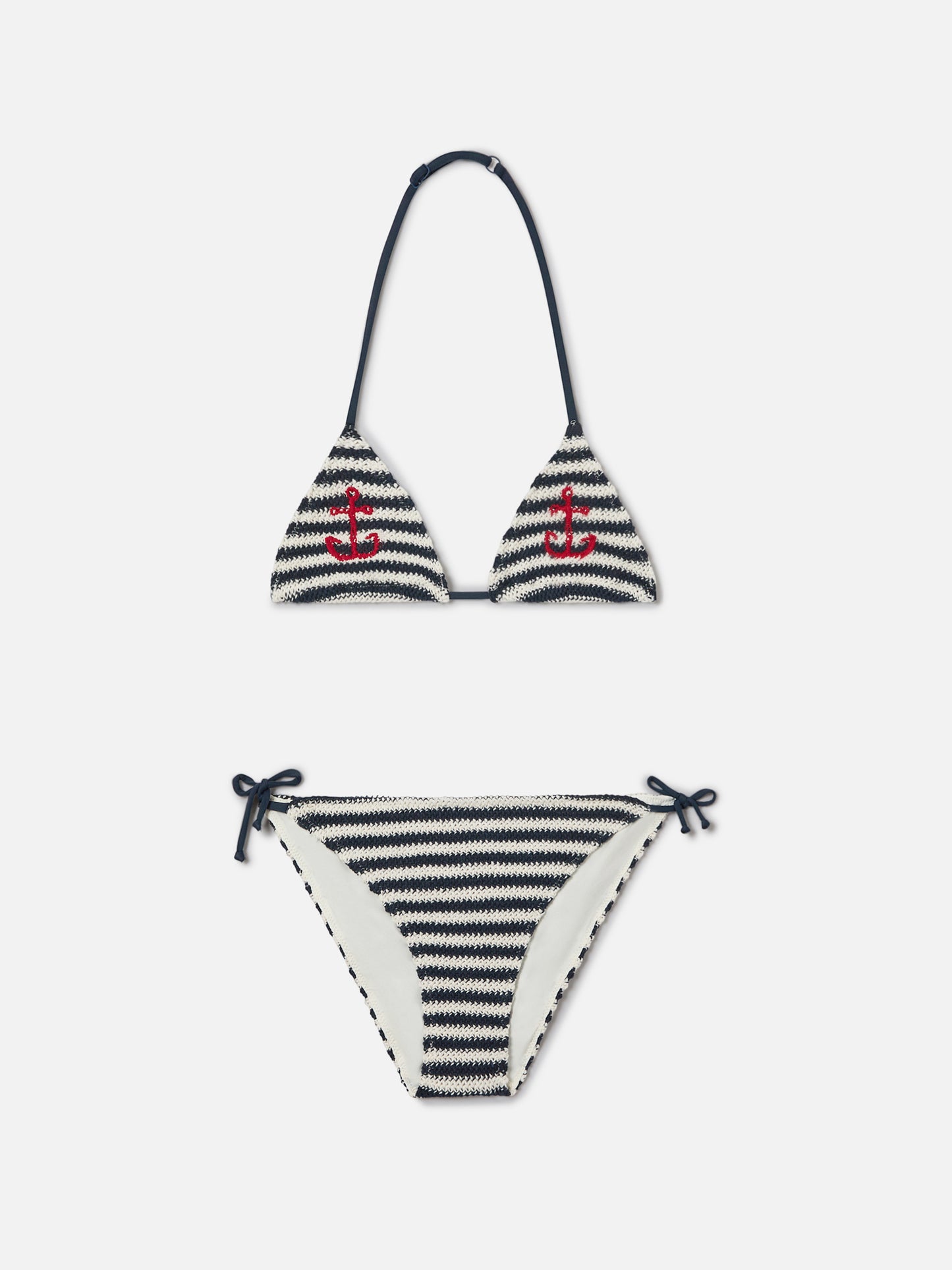 Holly crochet striped bikini with nautical embroidery