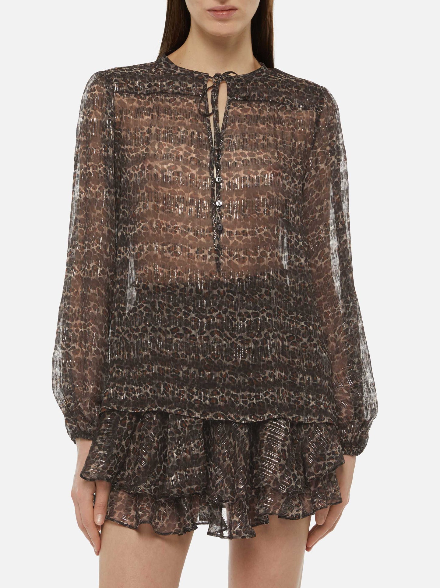 Harper blusa in voile di seta lurex con stampa animalier