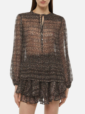 Harper blusa in voile di seta lurex con stampa animalier