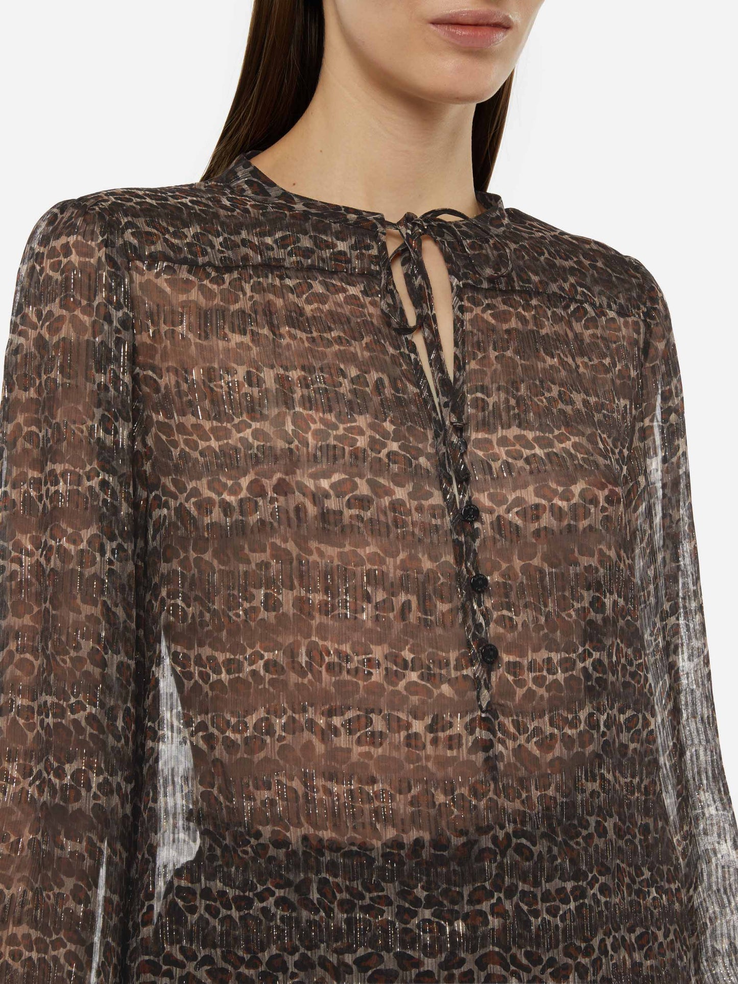 Harper blusa in voile di seta lurex con stampa animalier
