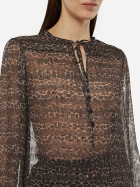 Harper blusa in voile di seta lurex con stampa animalier