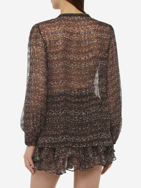 Harper blusa in voile di seta lurex con stampa animalier