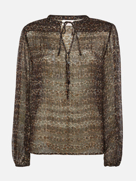 Harper blusa in voile di seta lurex con stampa animalier