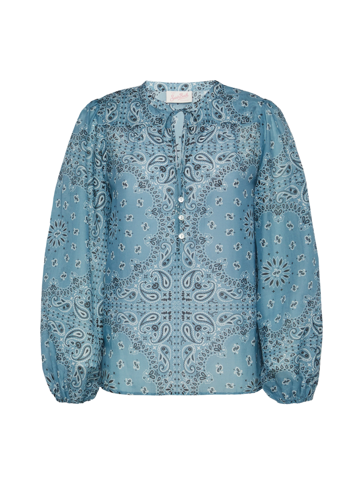 Harper blusa in voile di seta lurex con stampa bandana