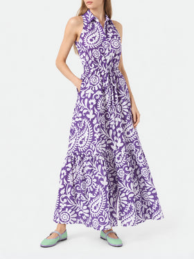 Purple Ida long dress with paisley print