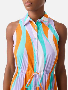 Langes Baumwollkleid Ida mit Wellenprint 