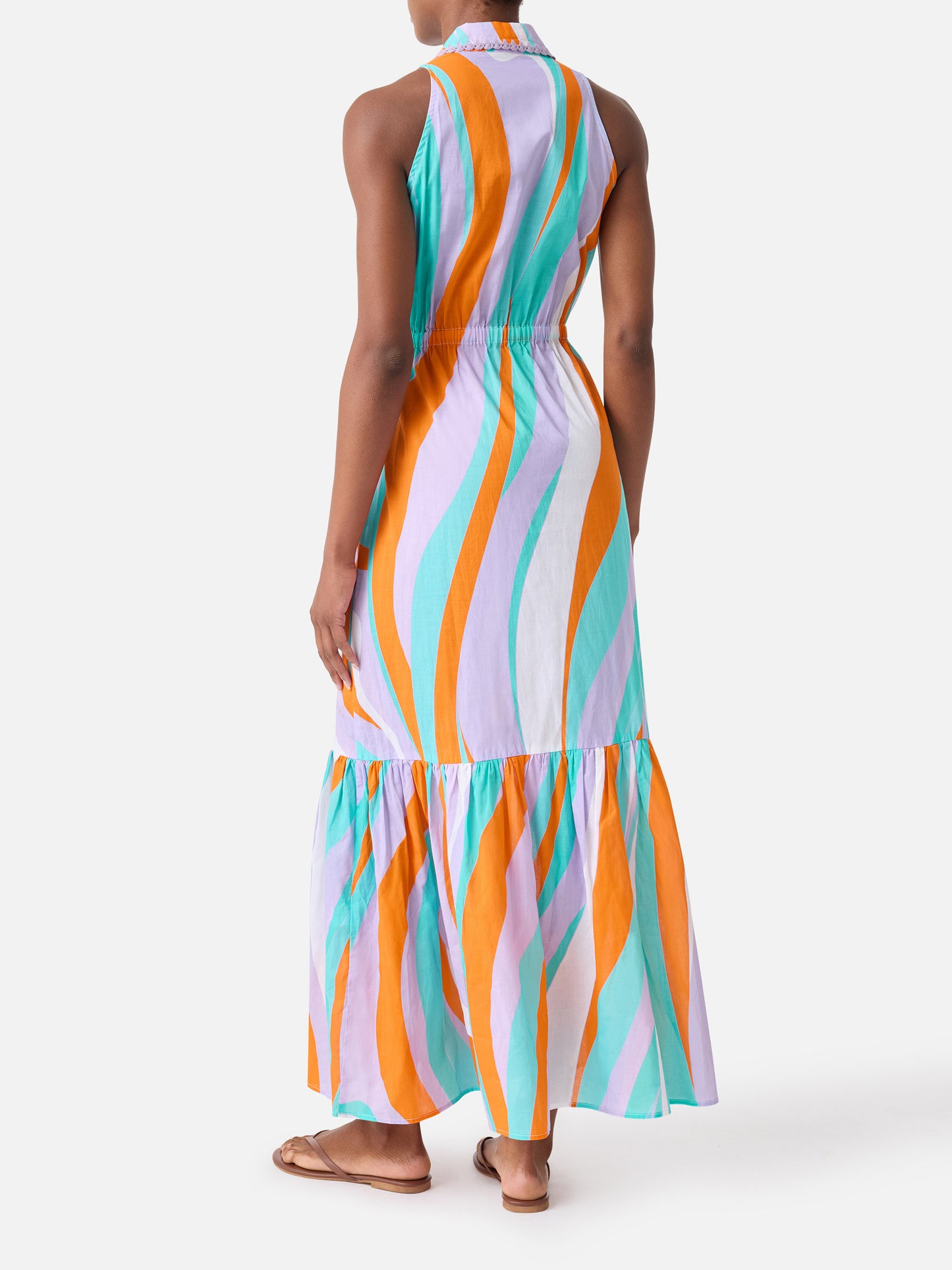 Langes Baumwollkleid Ida mit Wellenprint 