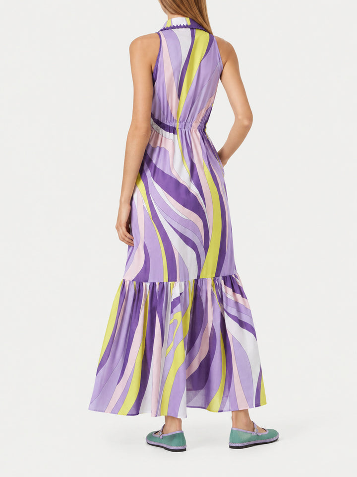 Langes Baumwollkleid Ida mit Wellenprint 