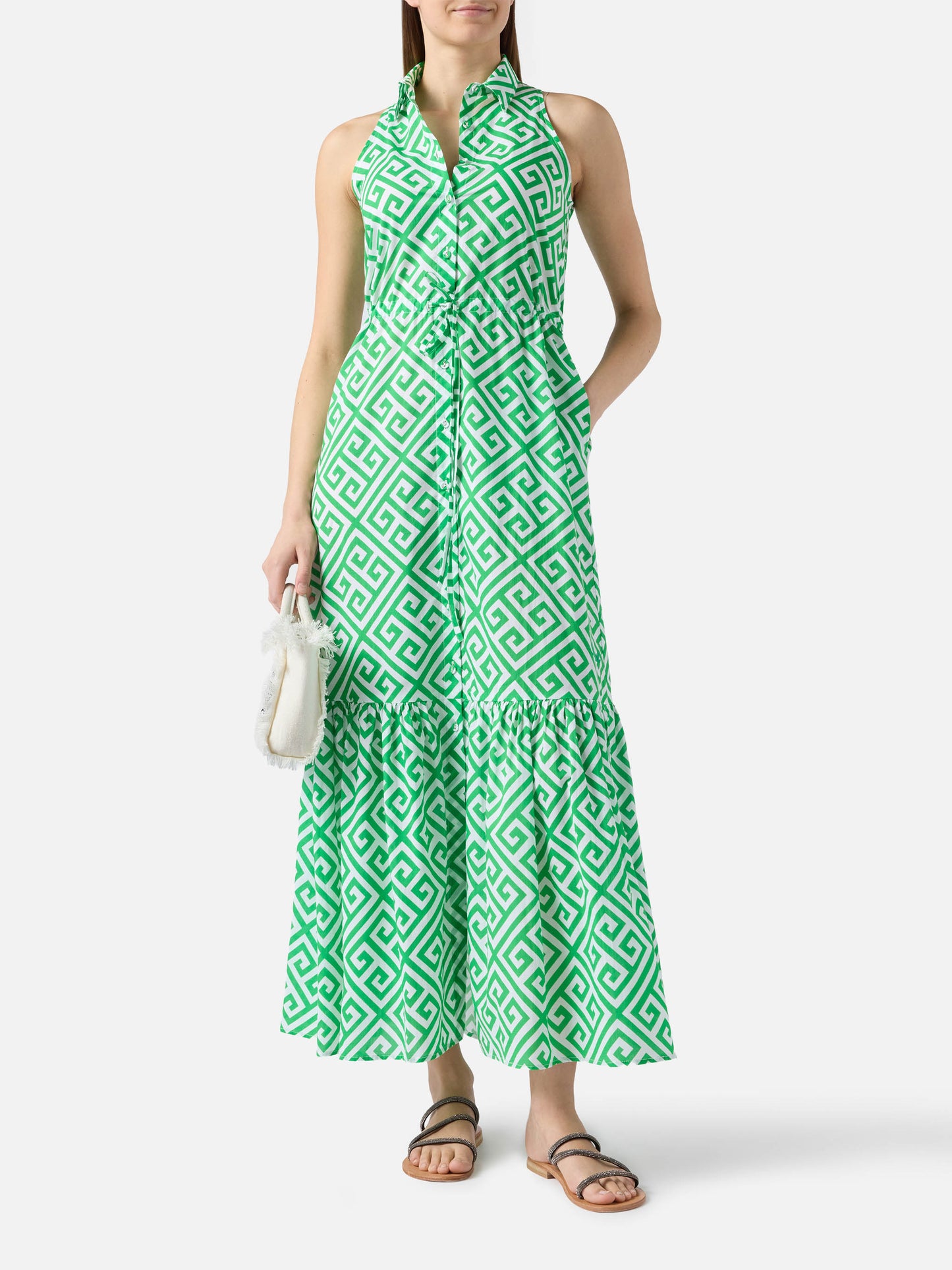 Abito lungo Ida con scollo all'americana