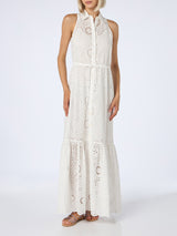 Woman white Sangallo lace halterneck dress Ida