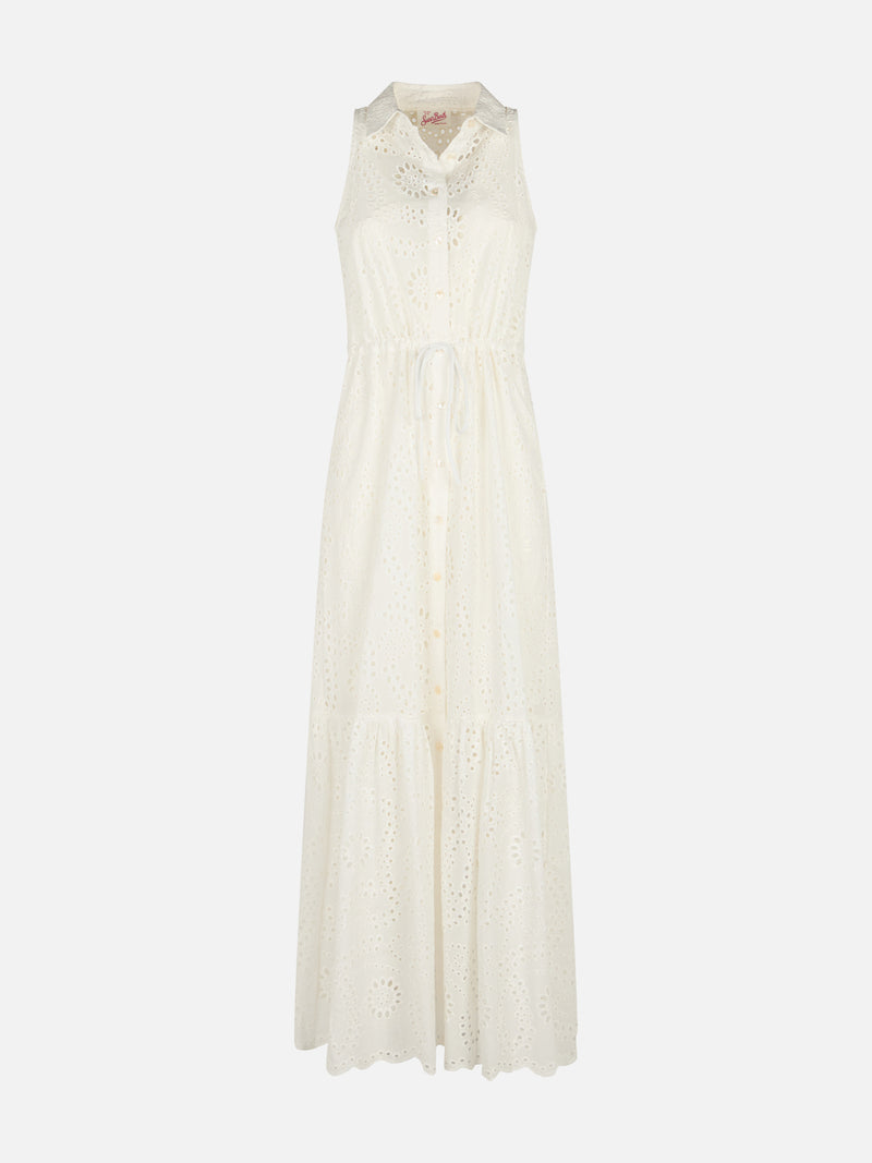 Woman white Sangallo lace halterneck dress Ida