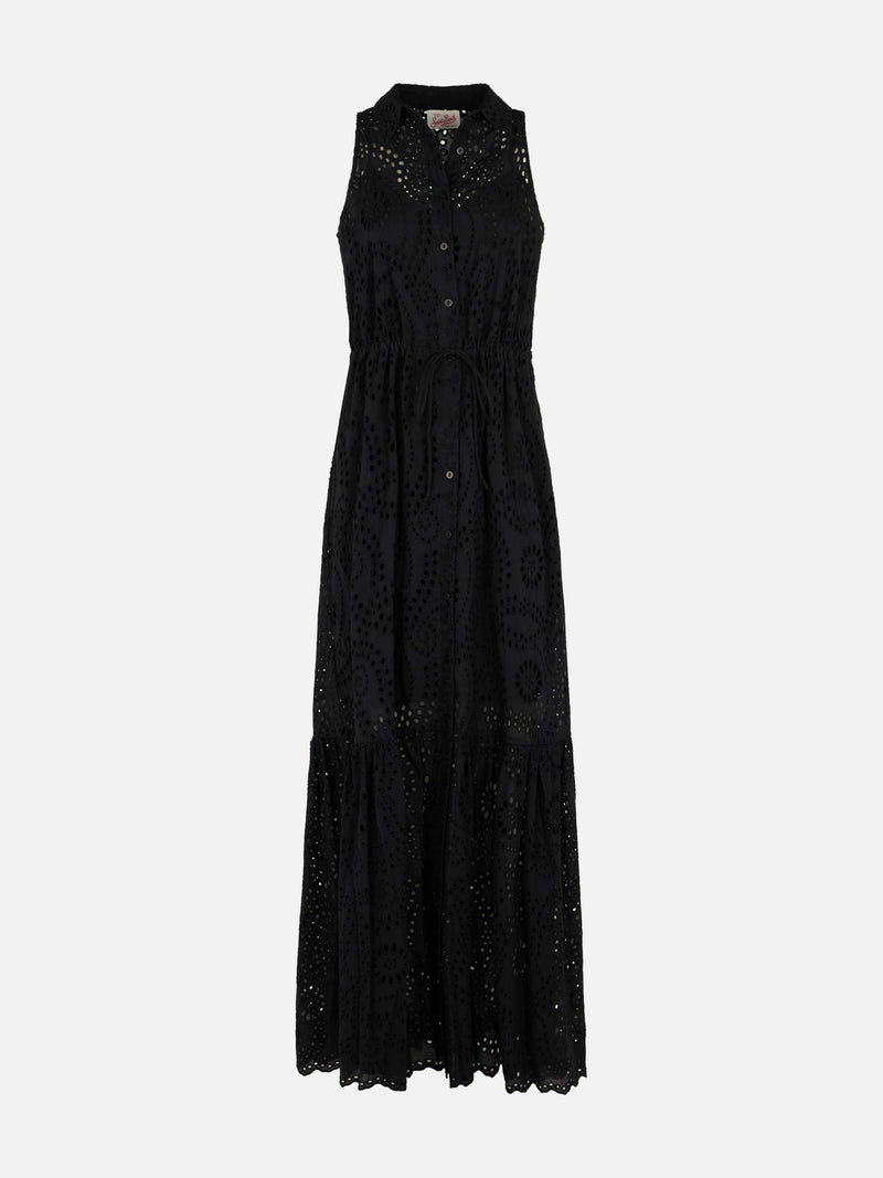 Schwarzes Neckholderkleid aus Sangallo-Spitze für Damen