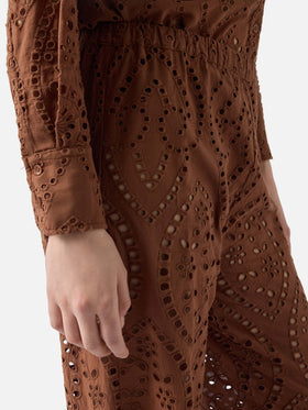 Brown Inez broderie anglaise trousers