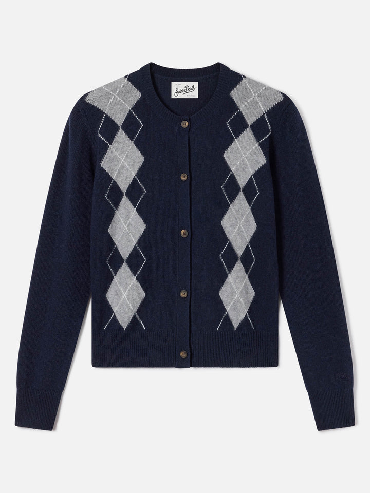 Marineblauer blue Sierra Cardigan aus Woll- und Kaschmirmischung mit Argyle-Muster 