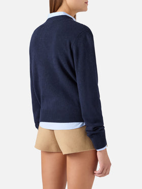 Navy blue Sierra wool and cashmere blend cardigan with argyle pattern