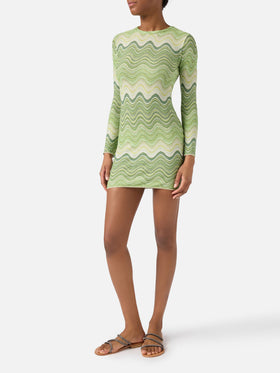 Short Imany dress in green degradé raschel fabric