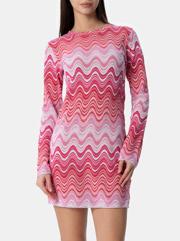 Woman raschel knit pink short dress Imany