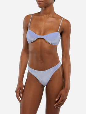 Woman scooped bikini Ipanema Naomi in sky blue velvet