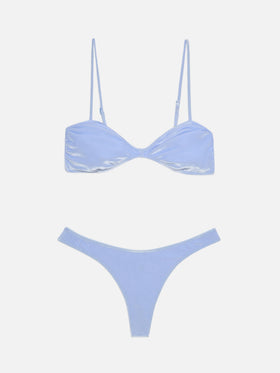 Woman scooped bikini Ipanema Naomi in sky blue velvet