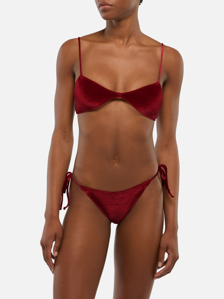 Woman scooped bikini Ipanema Naomi in brick red velvet