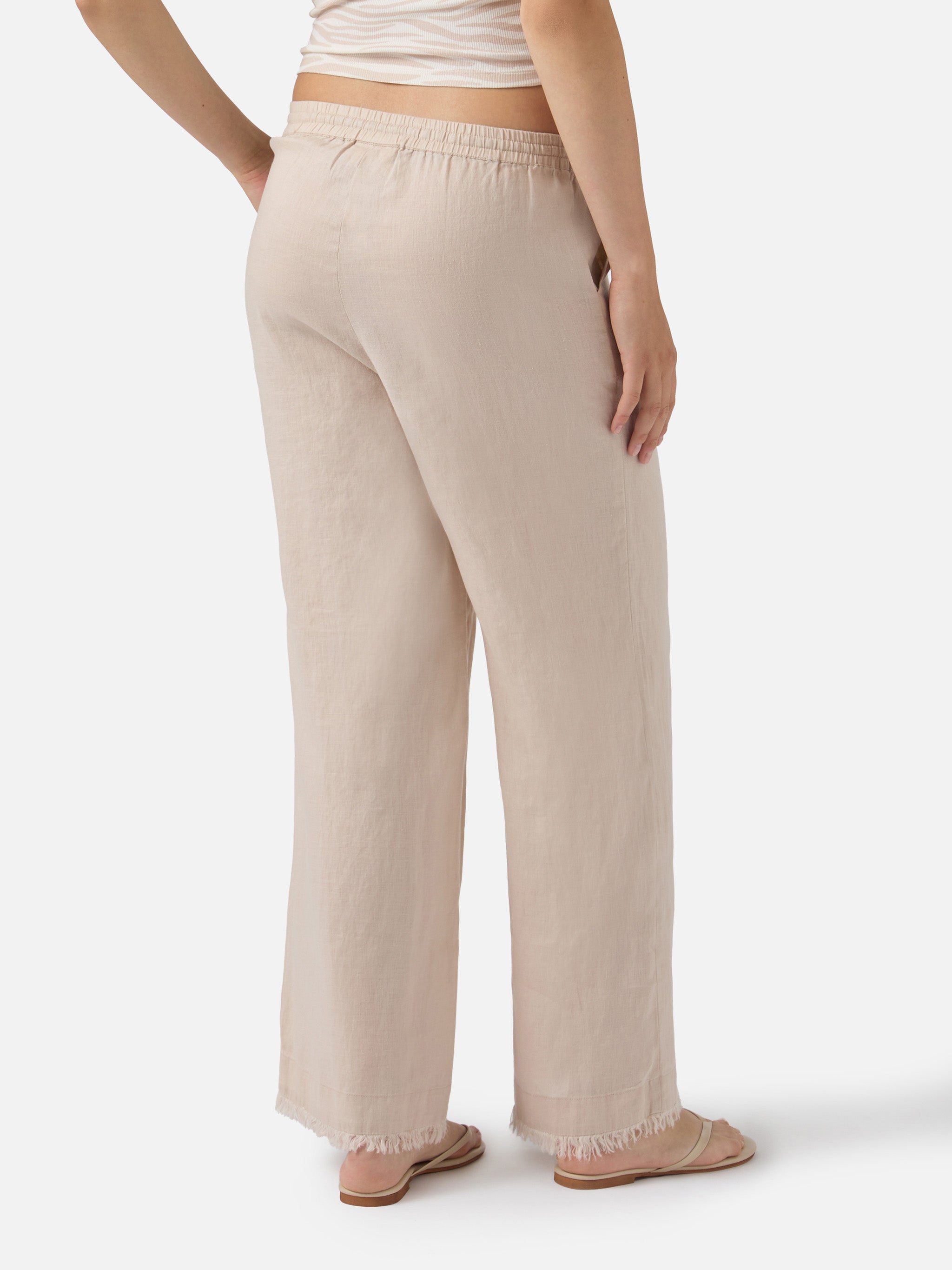Beige Irma linen trousers with frayed hem – MC2 Saint Barth