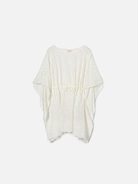 Kaftano corto Iria in tessuto sangallo bianco