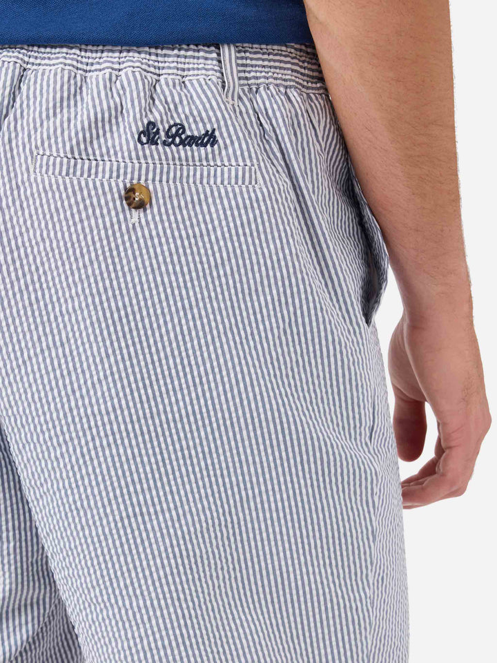 Bermuda Ischia in seersucker a righe blu navy