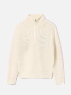 Maglia Isalyn off white in lana con mezza zip