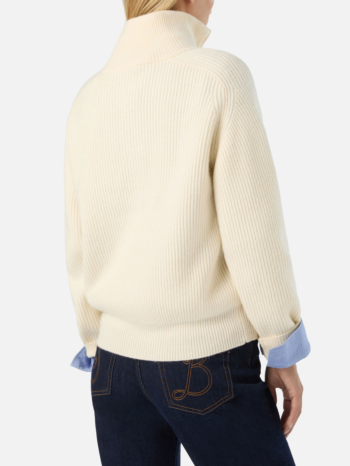 Maglia Isalyn off white in lana con mezza zip