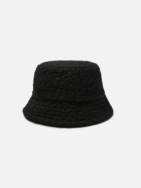 Cappello bucket in sherpa nero con ricamo frontale