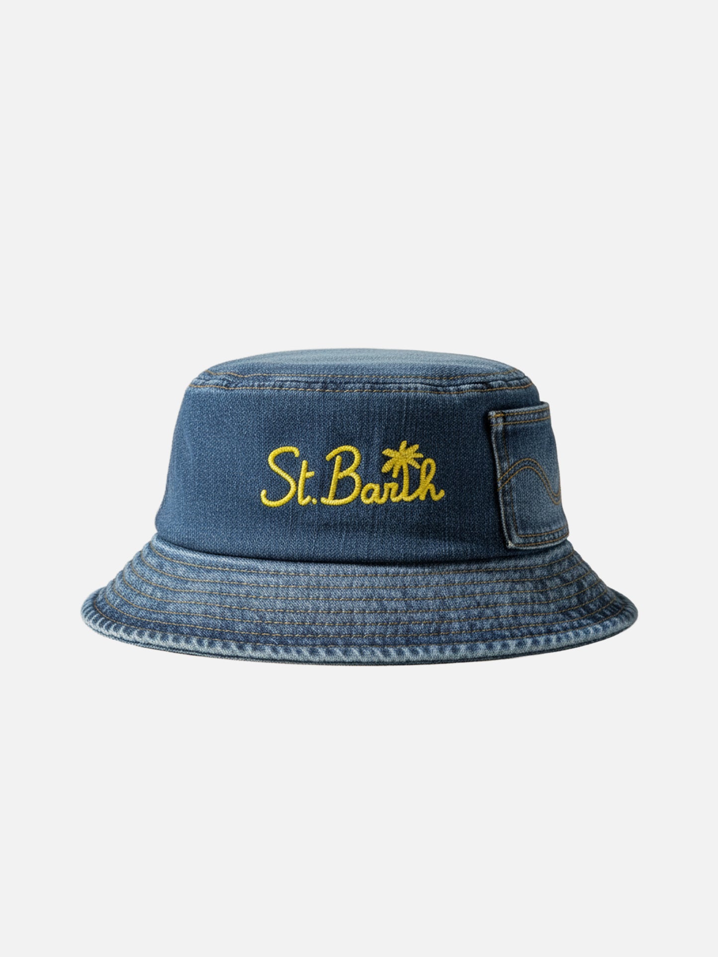 Cotton bucket hat with front embroidery in denim