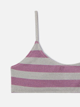 Bikini Jaiden a righe rosa e silver in maglina lurex