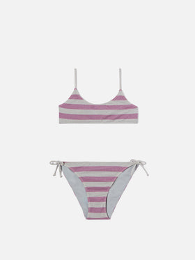 Jaiden pink and silver striped lurex bikini