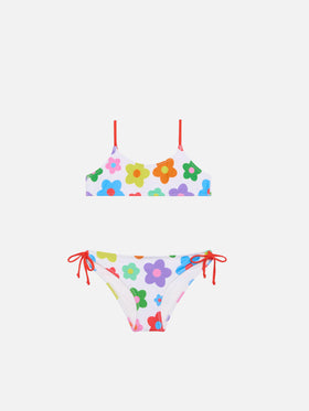 Girl bralette bikini with multicolor daisy print