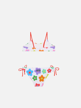 Girl bralette bikini with multicolor daisy print