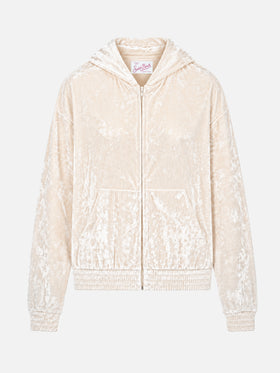 Pale yellow Jasmine chenille hooded sweatshirt with zip