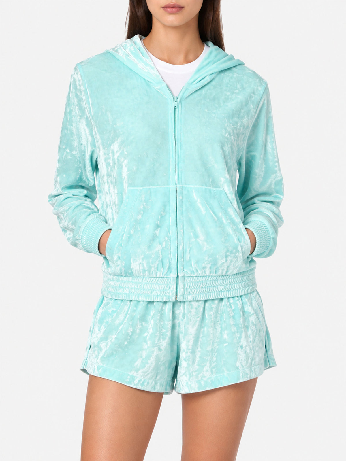 Sweat à capuche zippé Jasmine en chenille vert d’eau 