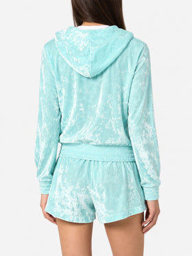 Sweat à capuche zippé Jasmine en chenille vert d’eau 