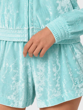 Sweat à capuche zippé Jasmine en chenille vert d’eau 