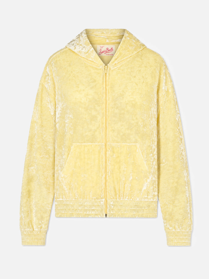 Sweat à capuche zippé en éponge jaune pâle Jasmine 