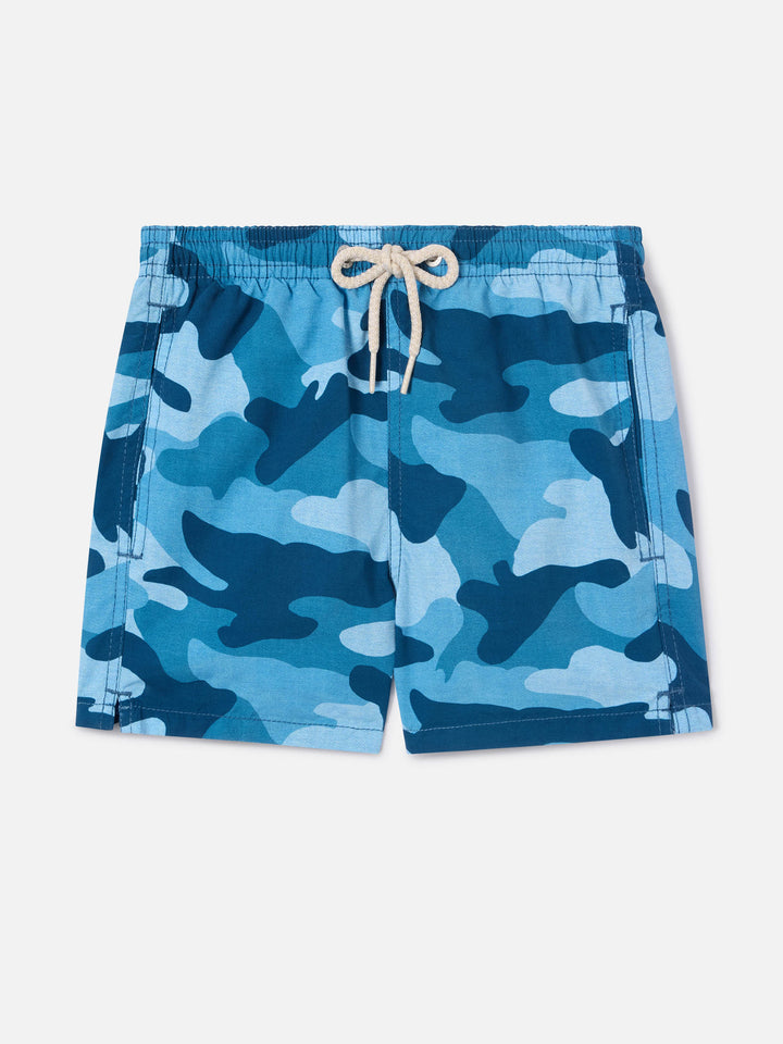 Short de bain garçon en jean de longueur mi-cuisse avec imprimé camouflage 