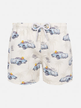 Jean mid-length swim shorts with Cryptopuppets car print | CRYPTOPUPPETS SPECIAL EDITION